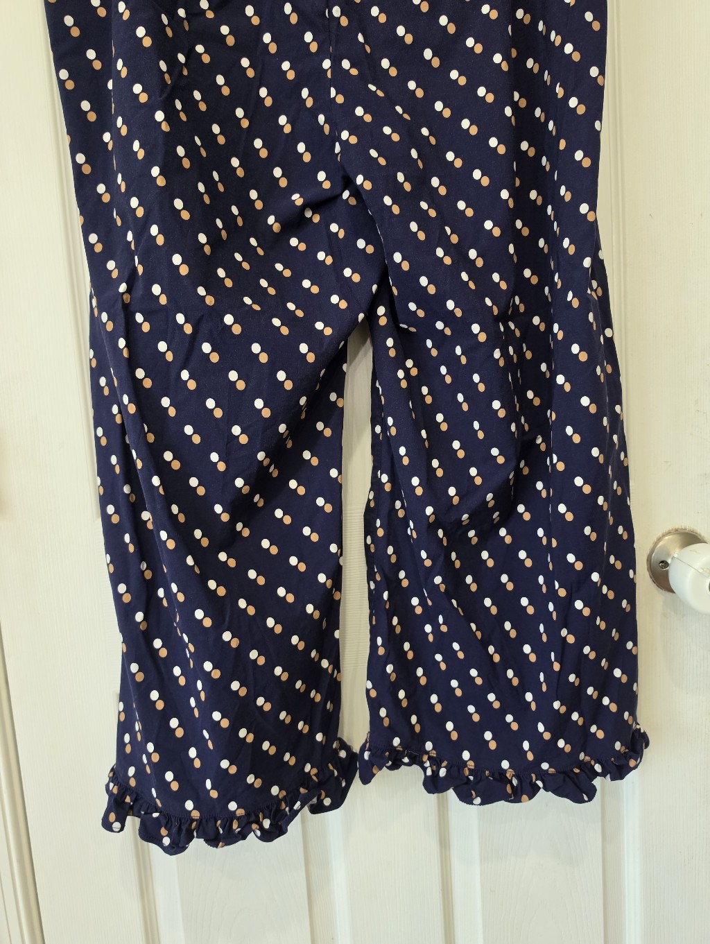 Anthropologie Maeve Colette Ruffle Hem Crop Wide Leg Pants Navy Blue Dot Sz 18w — image 8 of 8